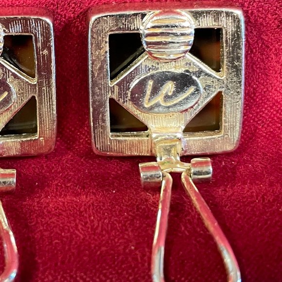 Liz Claiborne Faux Tortoise Shell & Silver Tone Clip Earrings - Picture 3 of 3